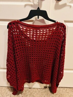 eesome Burgundy Open-Knit Off-Shoulder Sweater